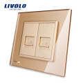 Livolo Painel De Vidro De Cristal De Ouro VL-C792C-13 Parede 2 Gang RJ45 Computador / Internet Soquete / Tomada Elétrica Da Tomada